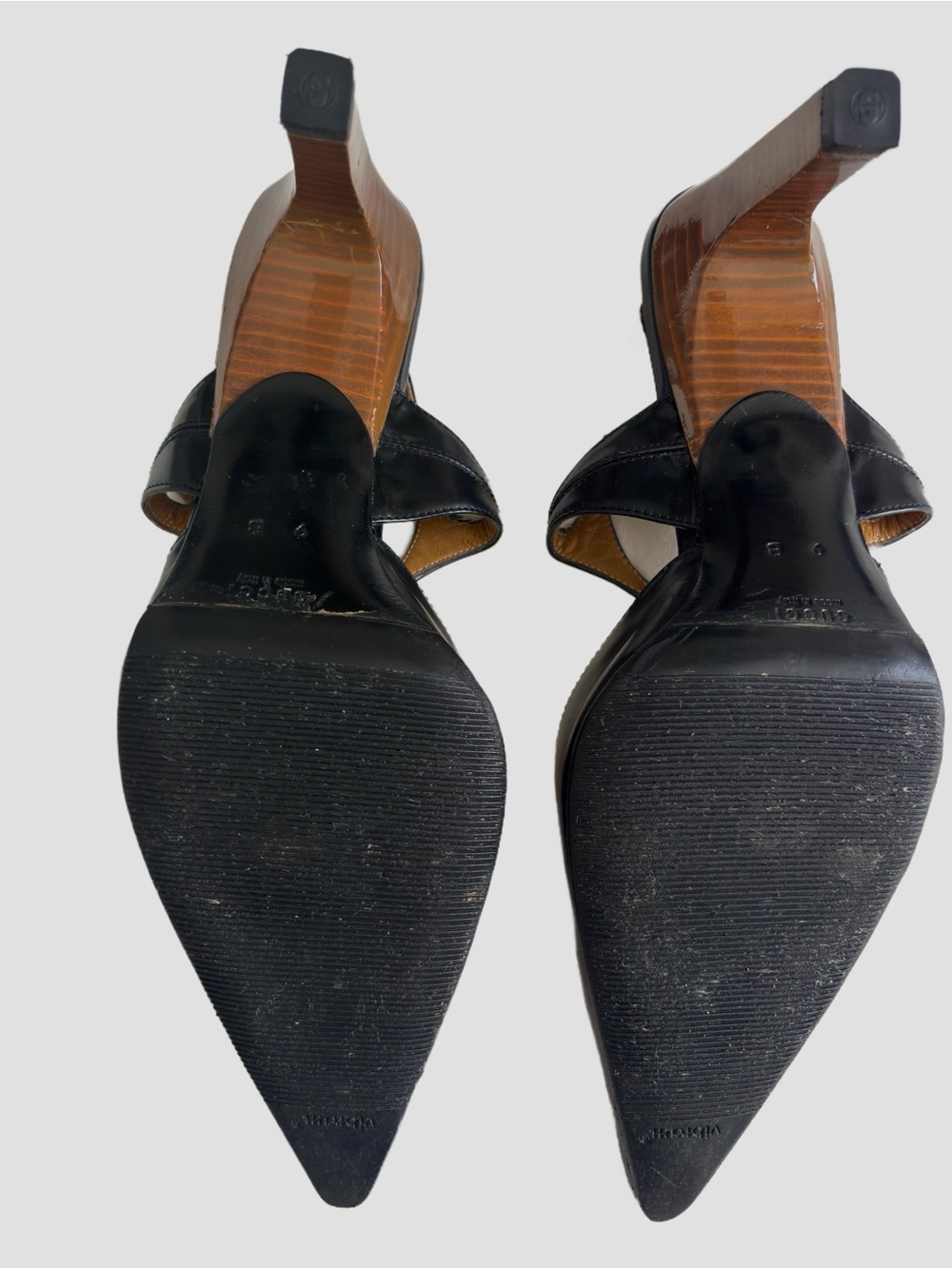 Gucci Vintage Black Leather Pointed Toe Slingback Pumps Heels Size 9B - Picture 11 of 16